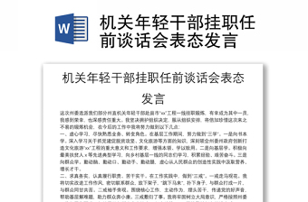 机关年轻干部挂职任前谈话会表态发言