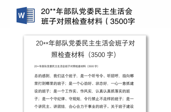 20**年部队党委民主生活会班子对照检查材料（3500字）