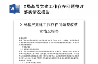 X局基层党建工作存在问题整改落实情况报告