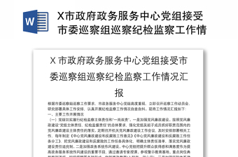 X市政府政务服务中心党组接受市委巡察组巡察纪检监察工作情况汇报