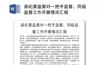 县纪委监委对一把手监督、同级监督工作开展情况汇报