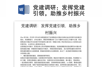 党建调研：发挥党建引领，助推乡村振兴