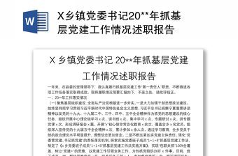 X乡镇党委书记20**年抓基层党建工作情况述职报告