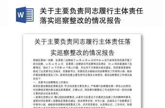 关于主要负责同志履行主体责任落实巡察整改的情况报告