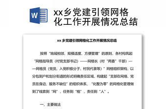 xx乡党建引领网格化工作开展情况总结