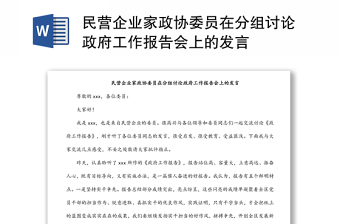 民营企业家政协委员在分组讨论政府工作报告会上的发言