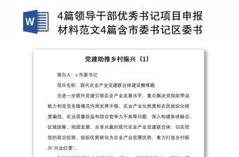 4篇领导干部优秀书记项目申报材料范文4篇含市委书记区委书记工作汇报总结报告