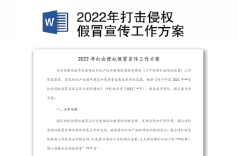 2022年打击侵权假冒宣传工作方案