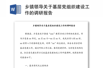 乡镇领导关于基层党组织建设工作的调研报告
