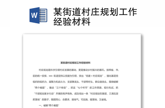 某街道村庄规划工作经验材料