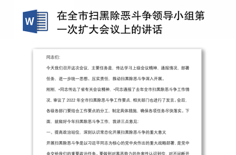 在全市扫黑除恶斗争领导小组第一次扩大会议上的讲话