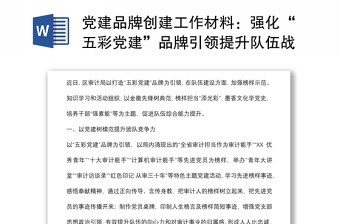 党建品牌创建工作材料：强化“五彩党建”品牌引领提升队伍战斗力（区审计局）