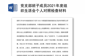 党支部班子成员2021年度组织生活会个人对照检查材料