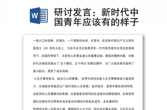 研讨发言：新时代中国青年应该有的样子