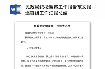 民政局纪检监察工作报告范文报巡察组工作汇报总结