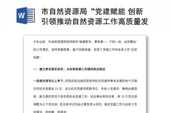 市自然资源局“党建赋能 创新引领推动自然资源工作高质量发展”交流发言