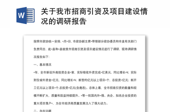 关于我市招商引资及项目建设情况的调研报告