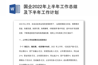 国企2022年上半年工作总结及下半年工作计划