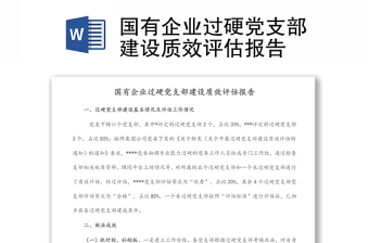 国有企业过硬党支部建设质效评估报告