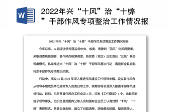 2022年兴“十风”治“十弊”干部作风专项整治工作情况报告