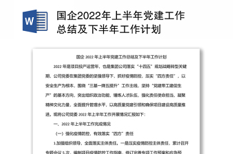 国企2022年上半年党建工作总结及下半年工作计划