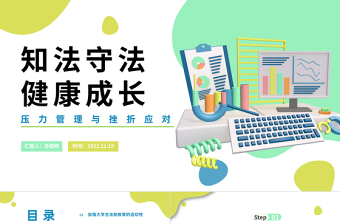 2022知法守法健康成长PPT卡通风压力管理与挫折应对教育培训宣传课件模板