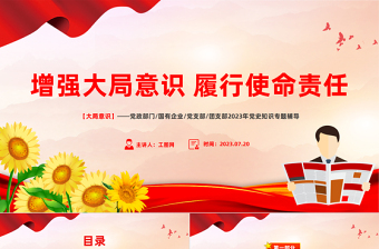 大局意识PPT简洁精美增强大局意识履行使命责任党员干部学习党课