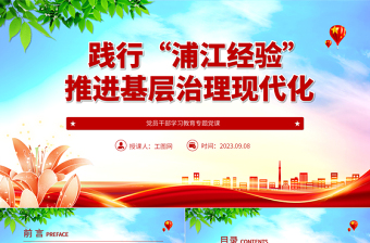 2023践行“浦江经验”推进基层治理现代化PPT大气精美风党员干部学习教育专题党课课件