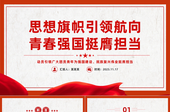 2023思想旗帜引领航向青春强国挺膺担当PPT大气精美引领广大团员青年在强国建设民族复兴伟业中挺膺担当团课