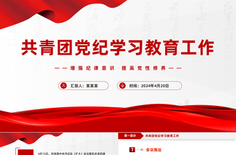 2024共青团党纪学习教育工作PPT大气简洁纪律建设主题团课下载