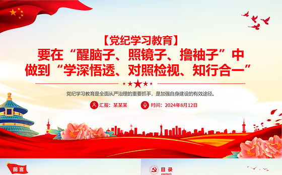 “学深悟透、对照检视、知行合一”PPT精美大气2024党纪学习教育课件模板