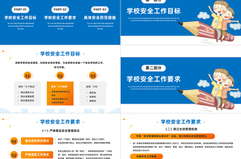 2022学校秋季安全工作会议PPT简约卡通风新学期秋季开学校园安全工作会议内容汇报课件模板