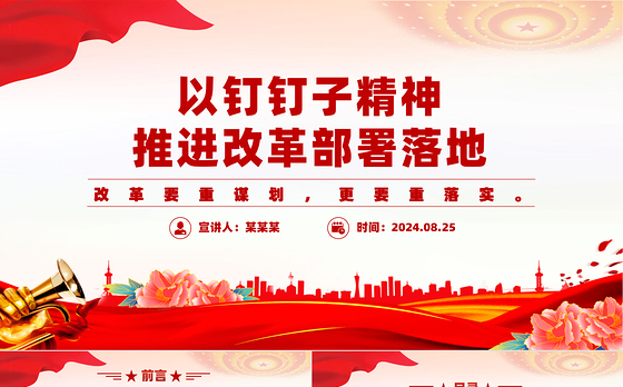 党政风2024年以钉钉子精神推进改革部署落地PPT课件下载