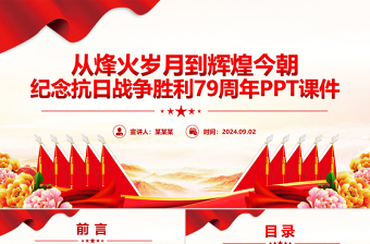 从烽火岁月到辉煌今朝PPT红色精美纪念抗日战争胜利79周年