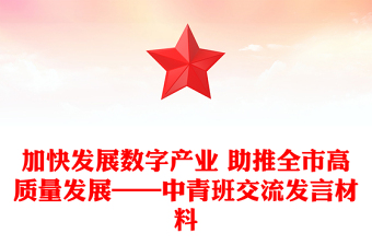 加快发展数字产业 助推全市高质量发展——中青班交流发言材料