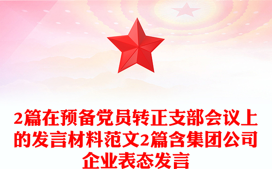 2篇在预备党员转正支部会议上的发言材料范文2篇含集团公司企业表态发言