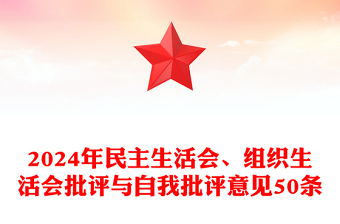 2024年民主生活会、组织生活会批评与自我批评意见50条