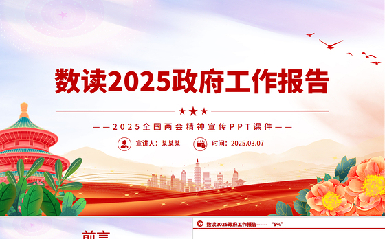 数读2025政府工作报告PPT大气简洁两会精神解读课件