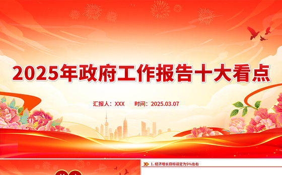 2025年政府工作报告十大看点PPT两会党课课件