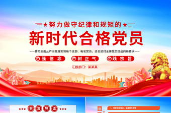 努力做守纪律和规矩的新时代合格党员PPT红色简洁党员干部党史学习教育党课