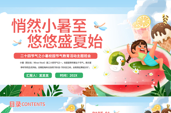 绿色清新二十四节气之小暑PPT校园节气主题班会课件