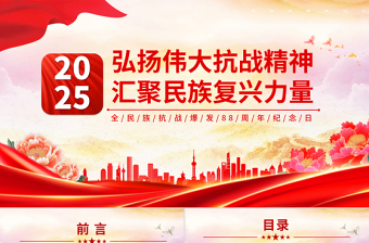 全民族抗战爆发88周年纪念日PPT弘扬伟大抗战精神汇聚民族复兴力量课件