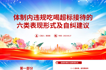 精美简洁体制内违规吃喝超标接待的六类表现形式及自纠建议PPT课件