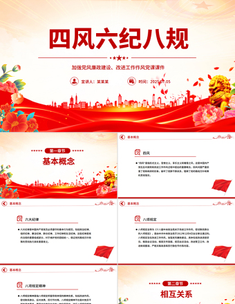 四风六纪八规PPT加强党风廉政建设改进工作作风党课
