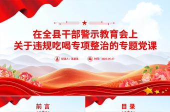 简洁大气在全县干部警示教育会上关于违规吃喝专项整治的专题党课PPT课件