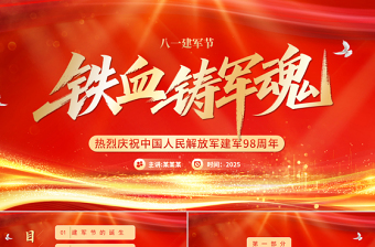 热烈庆祝建军98周年PPT铁血铸军魂八一建军节课件下载