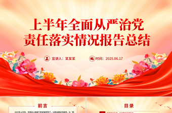 优质上半年全面从严治党责任落实情况报告总结PPT模板