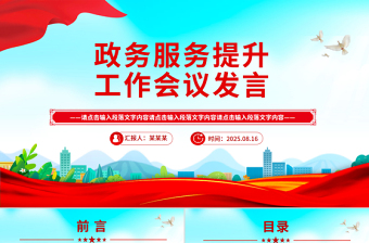 简洁风政务服务提升工作会议发言PPT模板