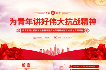 精品党课为青年讲好伟大抗战精神PPT抗战胜利80周年专题课件