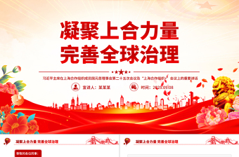 简洁大气在“上海合作组织+”会议上的讲话PPT凝聚上合力量完善全球治理课件